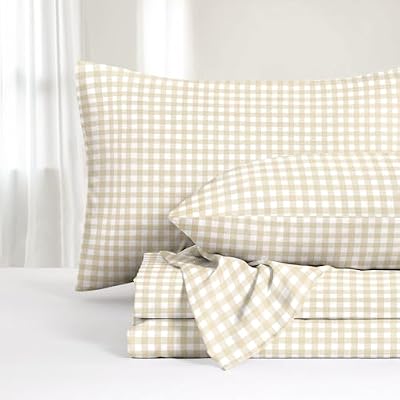 Beige Gingham Deep Pocket Sheet Set