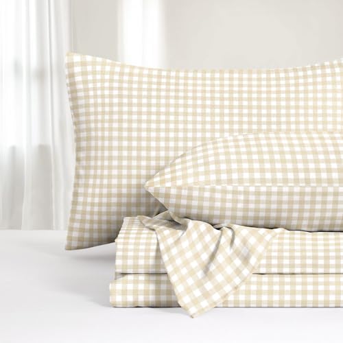 Wake In Cloud Beige Gingham Deep Pocket Sheet Set