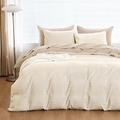 Beige Gingham Duvet Cover Set