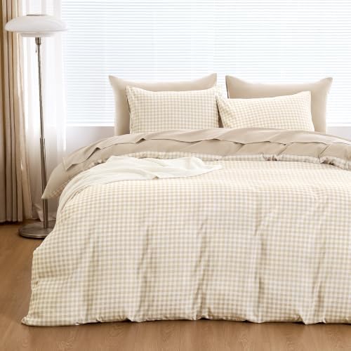 Wake In Cloud Beige Gingham Duvet Cover Set