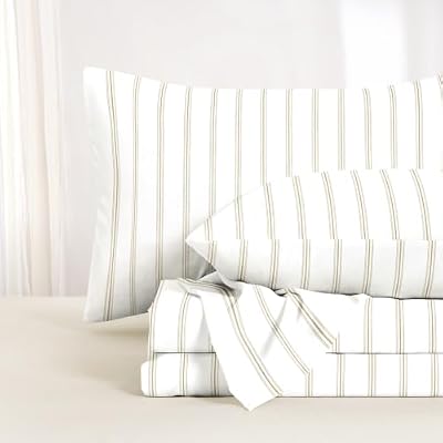 Brown Ticking Stripe Cotton Sheet Set