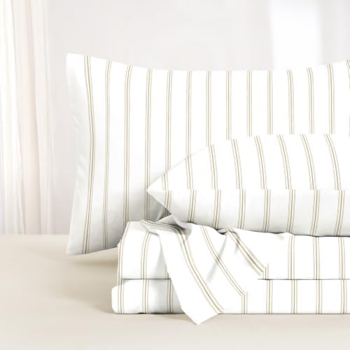 Wake In Cloud Brown Ticking Stripe Cotton Sheet Set