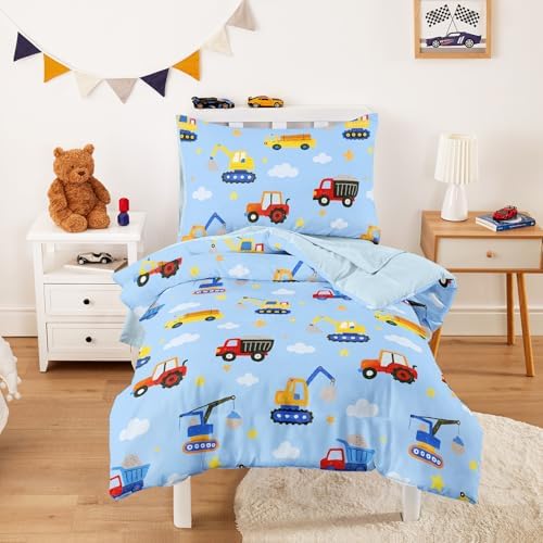 Wake In Cloud Cartoon Excavator Truck Toddler Bedding Set