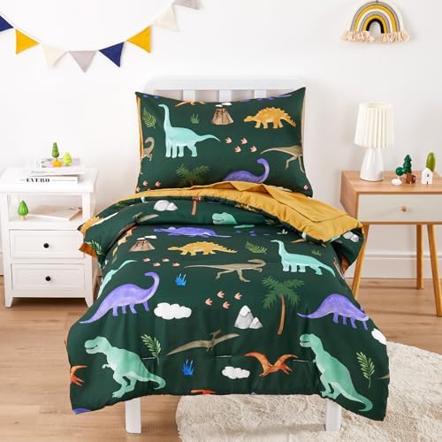 Wake In Cloud Dino Volcano Toddler Bedding Set (4-Piece)