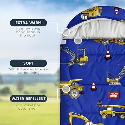 Excavator Blue Kids Sleeping Bag - view 3