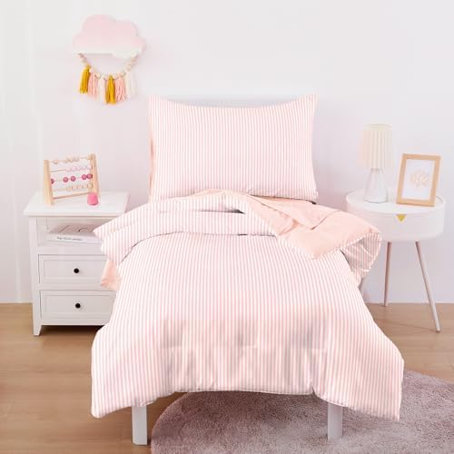 Wake In Cloud Farmhouse Ticking Cotton Toddler Bedding Set