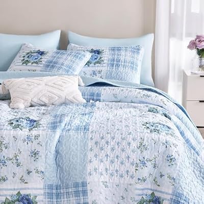 Flower Plaid Patchwork Quilt Set