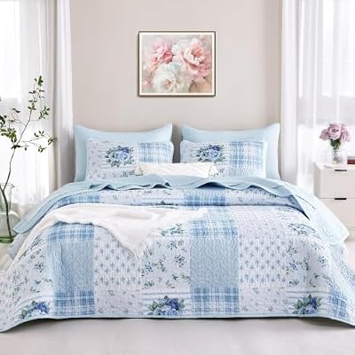 Flower Plaid Patchwork Quilt Set - view 2