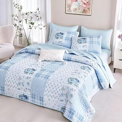 Flower Plaid Patchwork Quilt Set - view 4