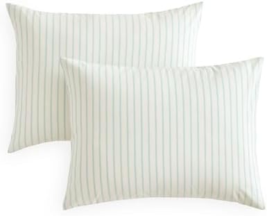 Green Ticking Stripe Washed Cotton Pillowcases