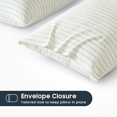 Green Ticking Stripe Washed Cotton Pillowcases - view 3