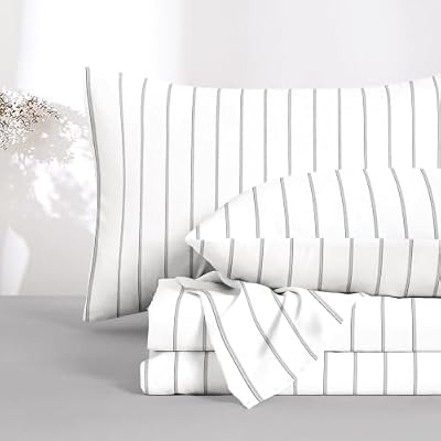 Grey Ticking Stripe Cotton Sheet Set