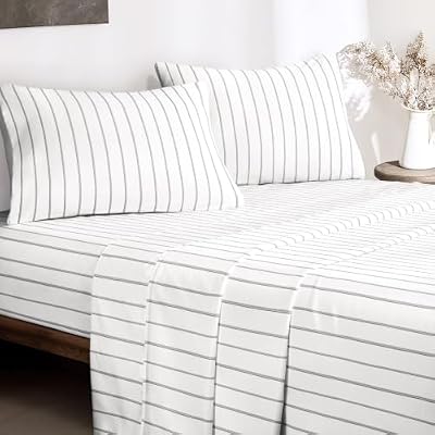 Grey Ticking Stripe Cotton Sheet Set - view 2