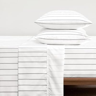Grey Ticking Stripe Cotton Sheet Set - view 3