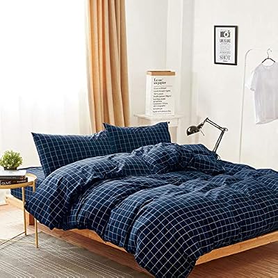 Grid Plaid Cotton Duvet Cover Set