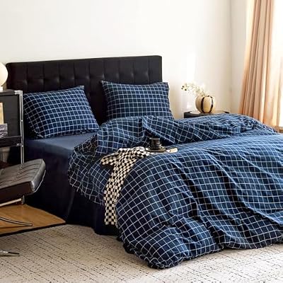 Grid Plaid Cotton Duvet Cover Set - view 3