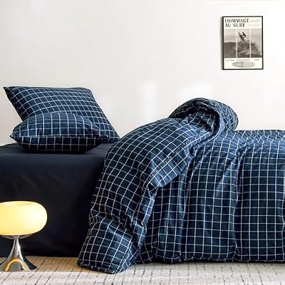 Grid Plaid Cotton Duvet Cover Set - view 4