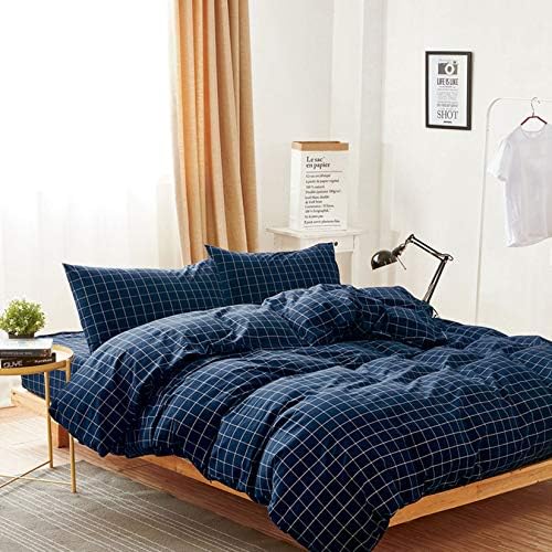 Wake In Cloud Grid Plaid Cotton Duvet Cover Set