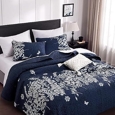 Navy Botanical Leaf Quilt Set - view 2