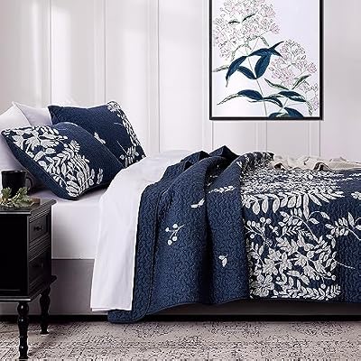 Navy Botanical Leaf Quilt Set - view 3