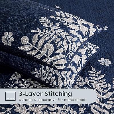Navy Botanical Leaf Quilt Set - view 4