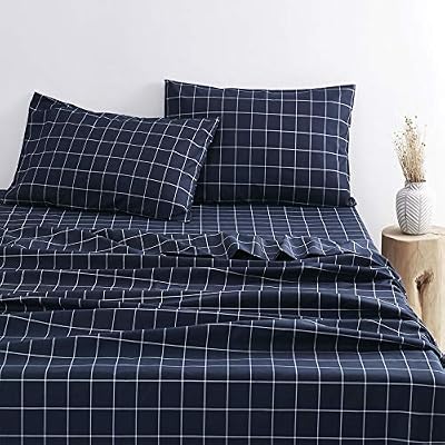 Navy Checkered Grid Sheet Set