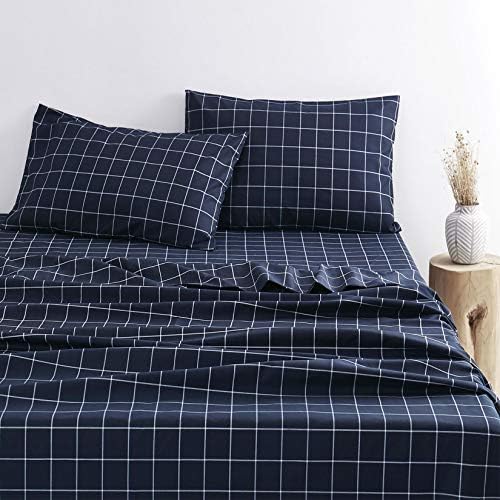 Wake In Cloud Navy Checkered Grid Sheet Set