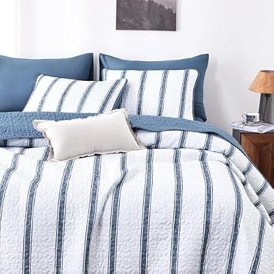 Navy Ticking Stripe Quilt Set