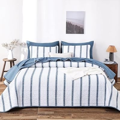 Navy Ticking Stripe Quilt Set - view 2