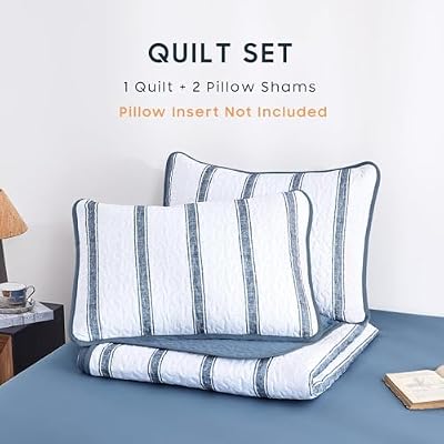 Navy Ticking Stripe Quilt Set - view 3