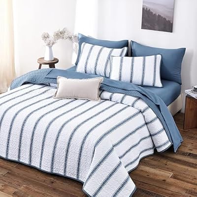 Navy Ticking Stripe Quilt Set - view 4
