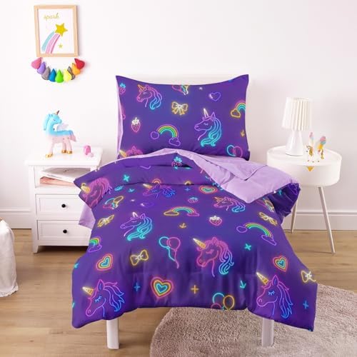 Wake In Cloud Neon Unicorn Toddler Bedding Set