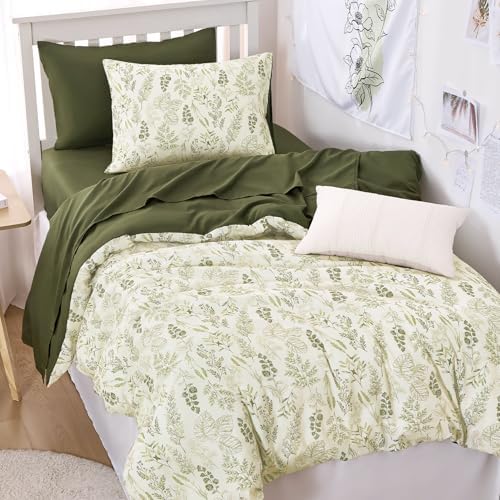 Wake In Cloud Olive Botanical Dorm Comforter Set