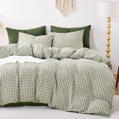 Olive Gingham Cotton Duvet Cover