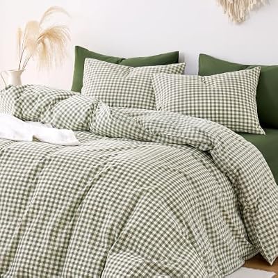 Olive Gingham Cotton Duvet Cover - view 3