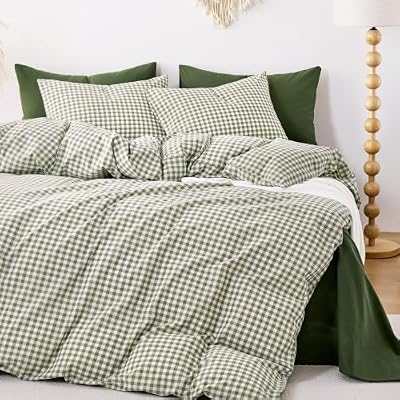 Olive Gingham Cotton Duvet Cover - view 4