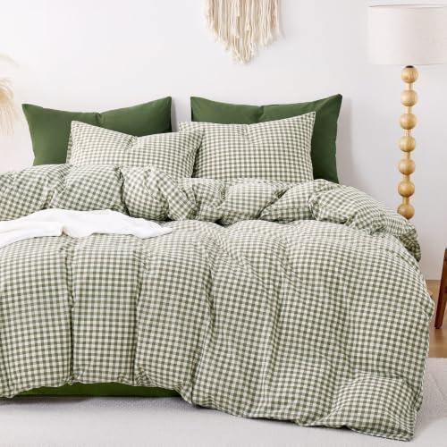 Wake In Cloud Olive Gingham Cotton Duvet Cover