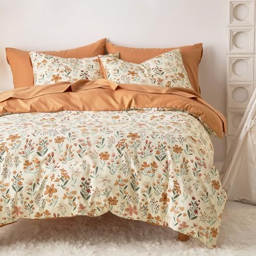 Wake In Cloud Orange Cream Flower Comforter Set