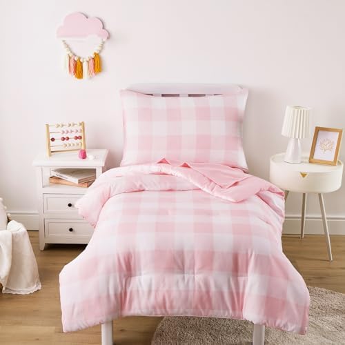 Wake In Cloud Pink Buffalo Check Toddler Bedding Set
