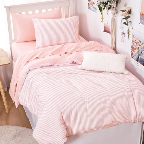 Wake In Cloud Pink Ticking Pinstripe Comforter Set