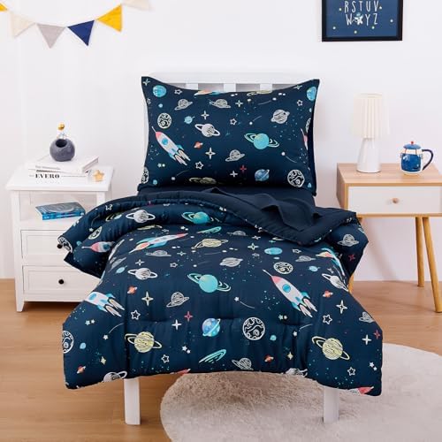 Wake In Cloud Rocket and Planet Toddler Bedding Set