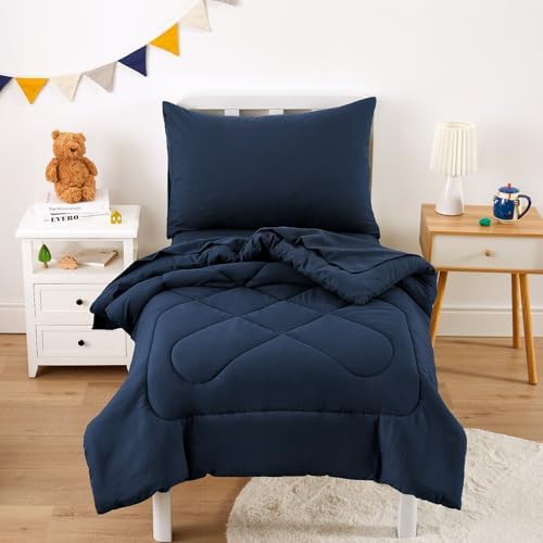 Wake In Cloud Solid Navy Toddler Bedding Set (4-Piece)