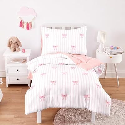 Striped Bow Toddler Bedding Set