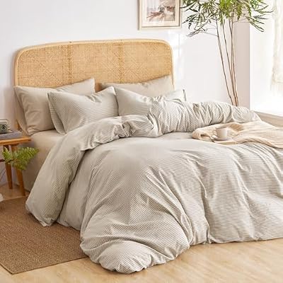 Tan Ticking Stripe Cotton Duvet Cover