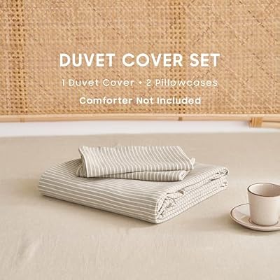 Tan Ticking Stripe Cotton Duvet Cover - view 2