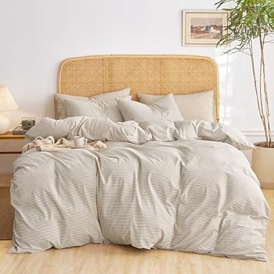 Tan Ticking Stripe Cotton Duvet Cover - view 4