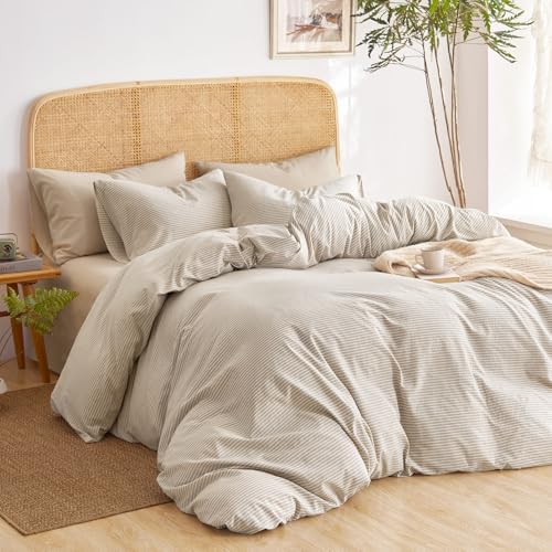 Wake In Cloud Tan Ticking Stripe Cotton Duvet Cover