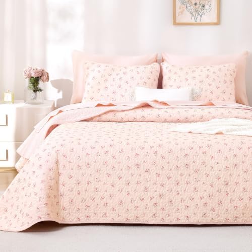 Wake In Cloud Vintage Rose Cotton Quilt Set